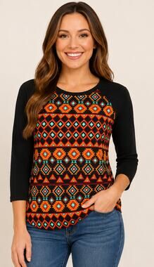 LuLaRoe Randy Aztec Geometric Raglan 3/4 Sleeve Shirt Small NWT